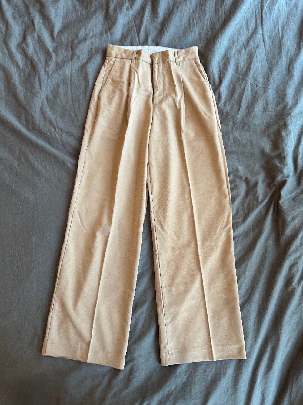 Khaki Pleated Tailored Wide Leg Trousers, waist 26